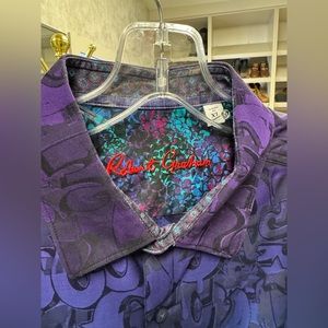 Robert Graham XL Graffiti ombré.  Purple blue & green closup pic most like color